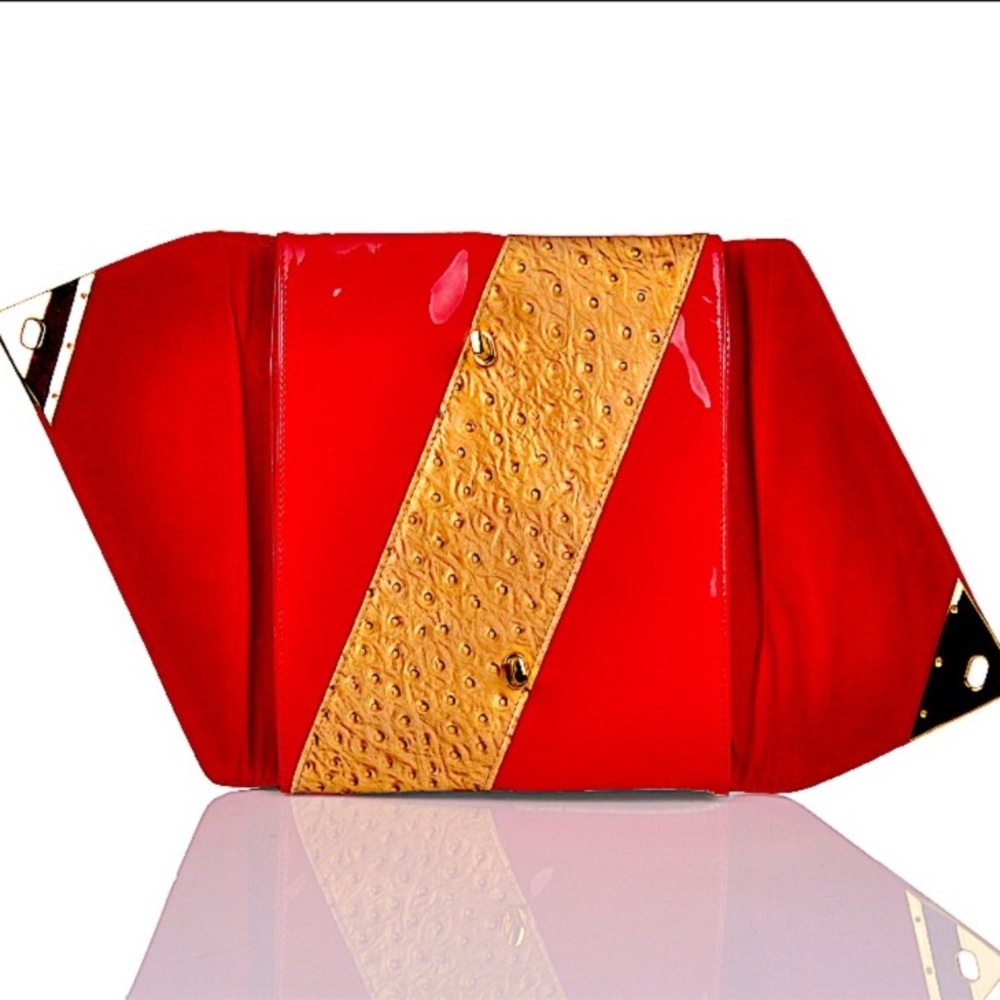 Ashard Richley Red Leather Envelope Clutch Handbag New iPad Carrier